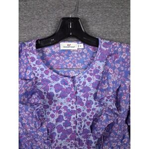 Vineyard Vines Shirt Womens 6 Purple Floral Botanical Ruffle Preppy Prairie
